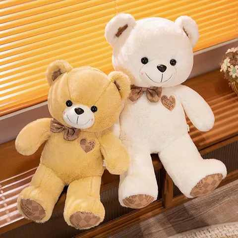 Cute Teddy Bear Stuffed Animal Soft Plush Toy Heart Bow Plaid Pattern Hugging Pillow Birthday Gift Home Decor