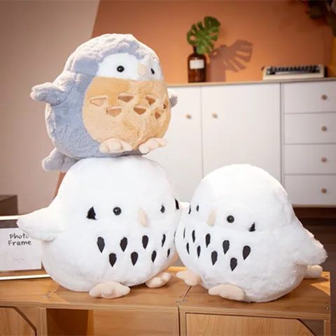 Cute Round Owl Plush Toy Stuffed Animal Soft Cartoon Bird Pillow Cushion Fluffy Hugging Doll Decor Kids Birthday Gift