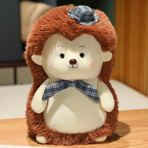 Mignon Hérisson Jouet en Peluche Animal en Peluche avec Chapeau Haut de Forme et Nœud Papillon Peluche Courte Douce Coton PP Poupée Cadeau Jouet Enfant