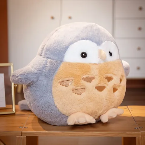 Cute Round Owl Plush Toy Stuffed Animal Soft Cartoon Bird Pillow Cushion Fluffy Hugging Doll Decor Kids Birthday Gift
