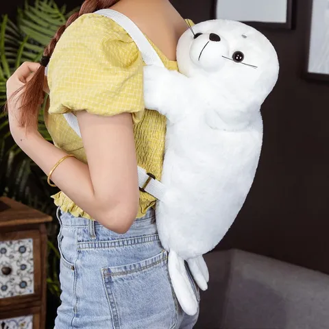 Carino Zaino Foca in Peluche Morbido Animale Ripieno Bambola Borsa Cartoon Zaino Scolastico Casual Daypack per Bambini Regalo