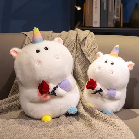 Süßes Ausgestopftes Einhorn Plüschtier Mit Roter Rose Weiche Tierpuppe Valentinstag Geschenk Für Mädchen Raumdeko