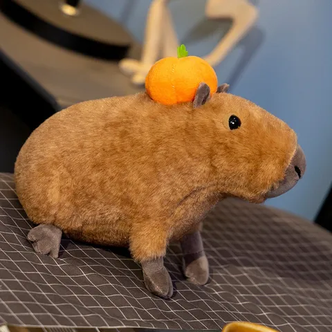 Cute Capybara Plush Toy Stuffed Animal Doll Soft Simulation Capibara with Pumpkin Decor Hugging Pillow Gift