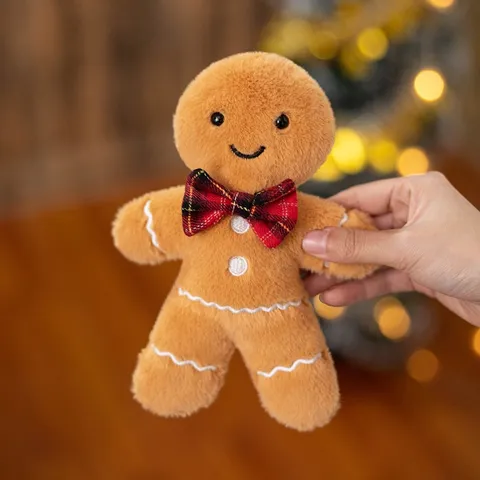 Christmas Gingerbread Man Plush Toy Stuffed Doll Cute Cartoon Holiday Hanging Ornament Xmas Tree Decor Gift