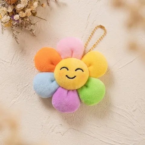 Ciondolo a Forma di Girasole in Peluche Faccia Sorridente Carino Fiore Cartoon Ciondolo Borsa Morbido Giocattolo Imbottito Portachiavi Regalo Per Bambini Donne