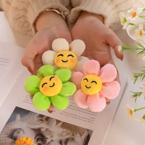 Ciondolo a Forma di Girasole in Peluche Faccia Sorridente Carino Fiore Cartoon Ciondolo Borsa Morbido Giocattolo Imbottito Portachiavi Regalo Per Bambini Donne