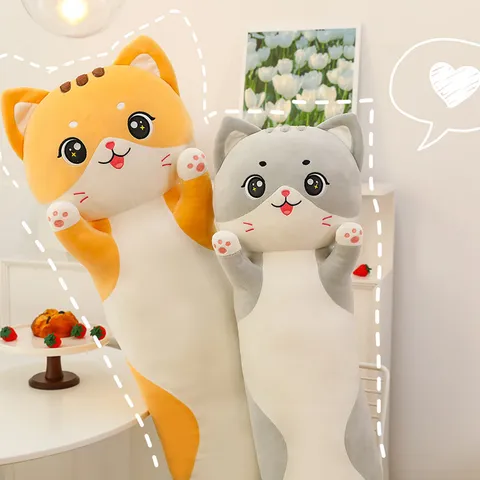 Cute Long Cat Plush Pillow Soft Stuffed Animal Toy Cute Sleeping Companion Doll Birthday Gift For Girls Kids