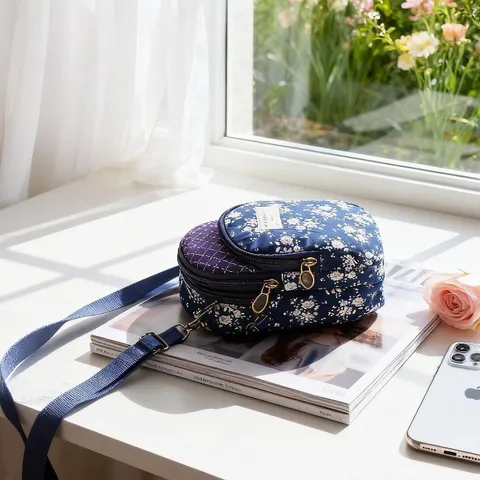 Borsa a Tracolla per Telefono Multistrato con Motivo Floreale Pastorale Coreano per Donna Piccola Borsa in Tessuto Casual