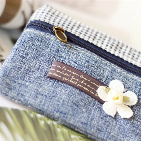 Women's Cotton Coin Purse Double Zipper Mini Wallet Cute Patchwork Change Pouch Small Handbag Pouch Bag-in-Bag