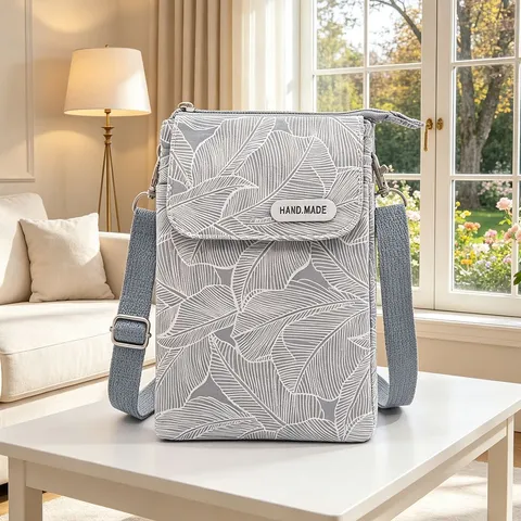 Borsa a Tracolla per Cellulare in Cotone Casual da Donna Vintage Stampa Foglia Piccola Borsa a Mano