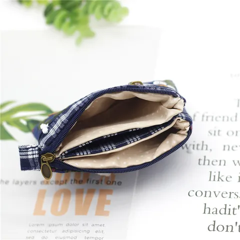 Multi Layer Cotton Floral Coin Purse Women Fabric Mini Change Pouch Vintage Small Wallet Card Holder Bag
