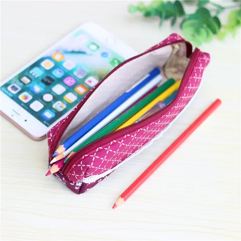 Astuccio in Tessuto a Griglia Stile Campagnolo Simpatico Borsa per Trucco con Bordo in Pizzo Custodia di Portatile Per Forniture Scolastiche e per Ufficio