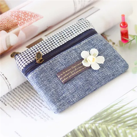 Women's Cotton Coin Purse Double Zipper Mini Wallet Cute Patchwork Change Pouch Small Handbag Pouch Bag-in-Bag
