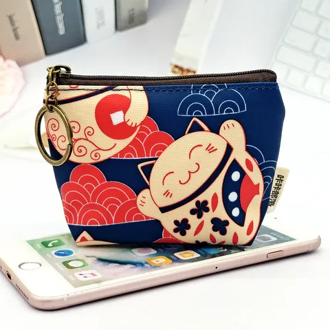 Portamonete in Tessuto Laminato Stampato Cartoon Mini Custodia Portachiavi Portatile Graziosa Borsa di Stoccaggio con Cerniera per Donne
