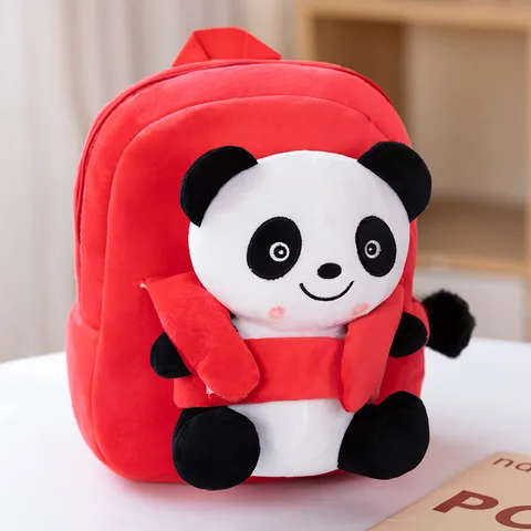 Zaino in Peluche con Panda Carino Cartone Animato Animale Bambola Borsa Scolastica Giocattolo Morbido per Bambini