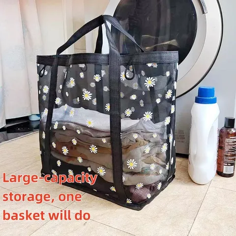 Cesta de Ropa Plegable de Gran Capacidad Cesta de Almacenamiento de Malla Organizador Portátil para Baño Dormitorio