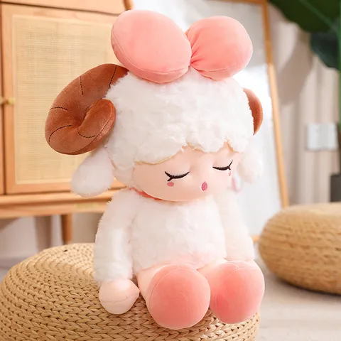 Cute Aries Little Sheep Plush Toy Stuffed Animal Soft Pillow Kawaii Cartoon Doll Birthday Gift For Girls