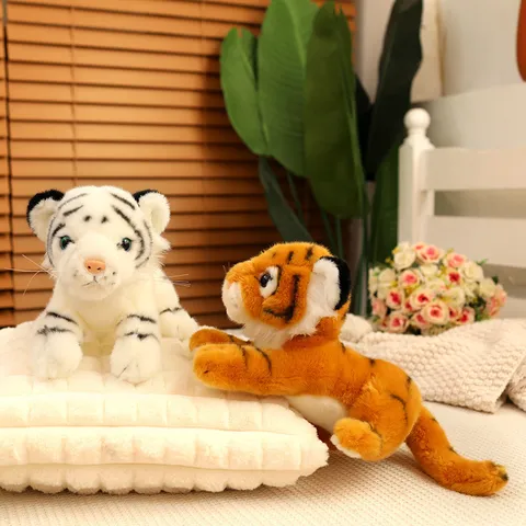 Simulation Tiger Plush Toy Realistic Stuffed Animal Cute Brown And White Tiger Doll Kids Birthday Gift