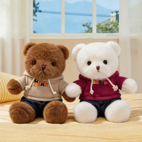 Cute Teddy Bear Stuffed Animal Plush Toy With Hoodie And Jeans Soft Cartoon Bear Doll Birthday Gift For Kids And Adults