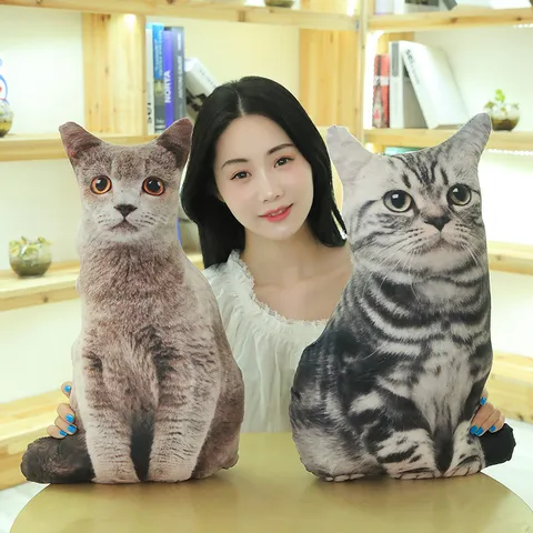 3D Simulation Cat Plush Toy Simulation Animal Pillow Cute Kitten Stuffed Doll Soft Cushion Home Decor