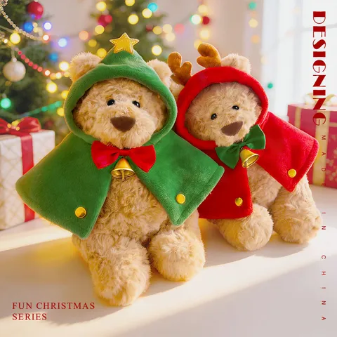 Schattige Kerst Teddybeer Pluche Speelgoed Met Rood Groen Cape Knuffel Pop Kinderen Verjaardag Cadeau Vakantie Decor