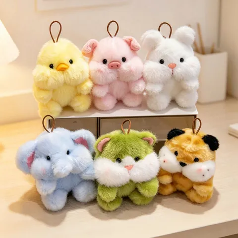 Süß Cartoon Tier Plüschtier Anhänger Tiger Katze Kaninchen Schwein Elefant Ente Puppe Tasche Schlüsselanhänger Weich Stoffpuppe