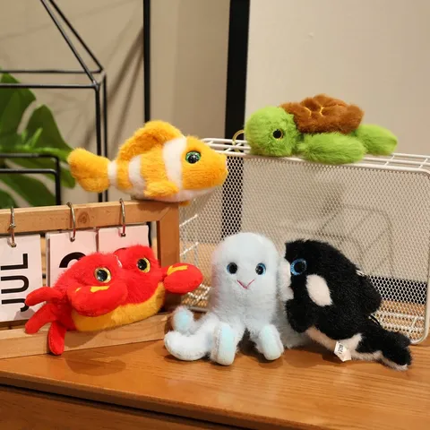Cute Marine Animals Whale Turtle Shark Plush Toy Keychain Cartoon Animal Bag Pendant For Kids Women