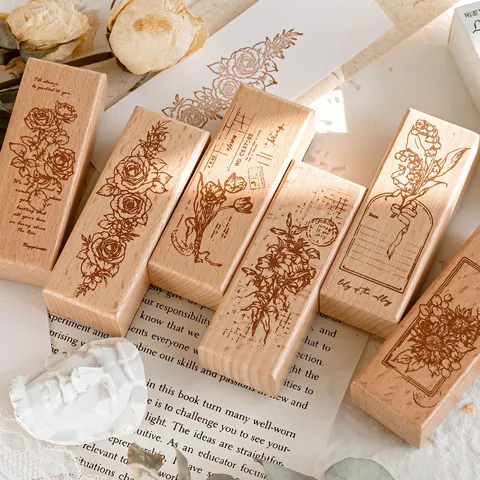 Vintage Floral Holzstempel Retro Botanische Pflanze Gummi Stempelwerkzeug Für Tagebuch Planer Scrapbooking Handwerk DIY Kunst