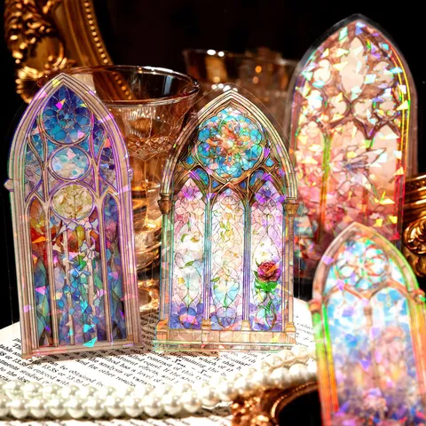 PET 3D Laser Gold Sticker Pack Moonlight Sonata Series Retro Dreamy Gothic Window Journal Decorative Material Stationery Stickers