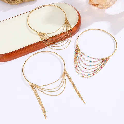 Bracciale da Braccio a Catena Multistrato Bohémien per Donna Acciaio Inossidabile Oro Nappa Manicotto da Braccio Gioielli