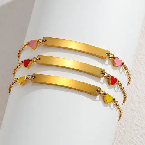 Edelstahl Herz Gebogener Stab Armband Tropfenöl Charme Verstellbare Gliederkette Minimalistischer Schmuck Für Damen