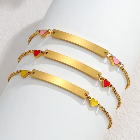 Edelstahl Herz Gebogener Stab Armband Tropfenöl Charme Verstellbare Gliederkette Minimalistischer Schmuck Für Damen