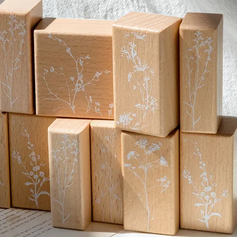 Vintage Wooden Stamp Floral Series Journal Decorative Wood Seal Stationery Craft Material