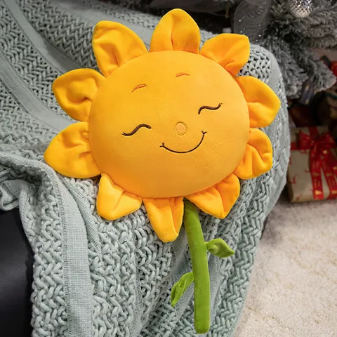 Simpatico Girasole Peluche Cuscino con Viso Sorridente Cuscino per Piante Imbottito Morbido Cuscino da Abbraccio Regalo di Laurea Arredamento Stanza