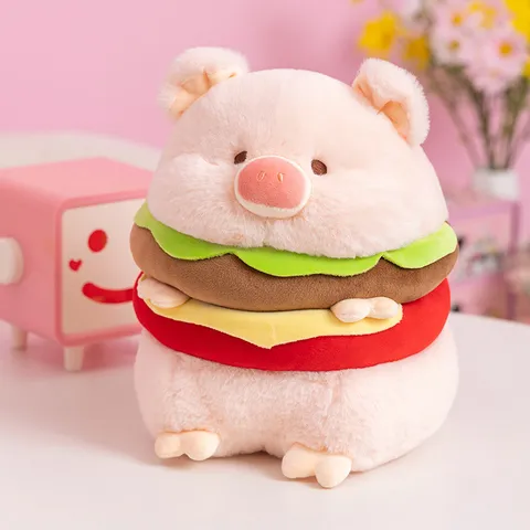Cute Burger Pig Plush Toy Soft Stuffed Animal Doll Kawaii Food Piggy Pillow Cushion Birthday Gift For Kids