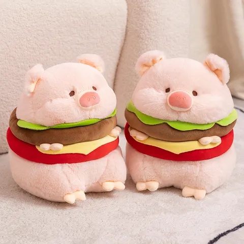 Cute Burger Pig Plush Toy Soft Stuffed Animal Doll Kawaii Food Piggy Pillow Cushion Birthday Gift For Kids