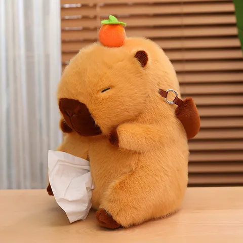 Cute Capybara Car Tissue Box Cover Plush Stuffed Animal Tissue Holder Home Decor Storage Organizer Toy Gift