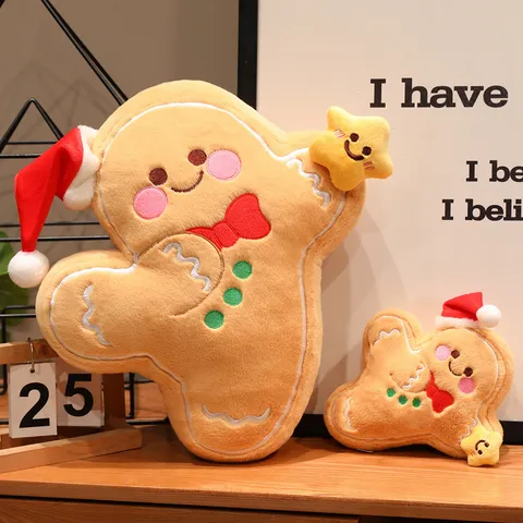 Cute Christmas Gingerbread Man Plush Toy Stuffed Doll With Santa Hat And Star Soft Home Decor Holiday Gift For Kids