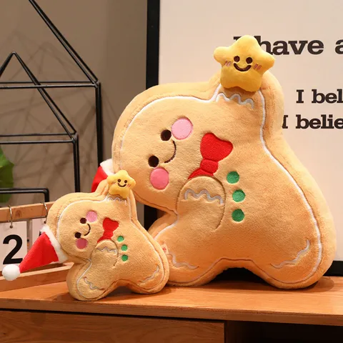 Cute Christmas Gingerbread Man Plush Toy Stuffed Doll With Santa Hat And Star Soft Home Decor Holiday Gift For Kids