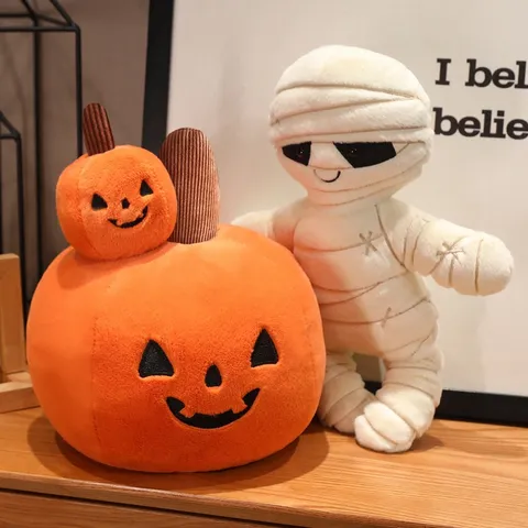 Jouet en Peluche de Citrouille d'Halloween Poupée Rembourrée de Momie Coussin Cartoon Doux Cadeau de Décoration de Fête
