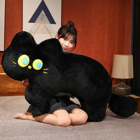 Black Cat Plush Pillow Cute Stuffed Animal Doll Soft Sofa Cushion Backrest Home Decor