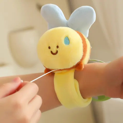Cute Little Bee Slap Bracelet Plush Toy Creative Cartoon Animal Wrist Band Soft Stuffed Toy Event Gift