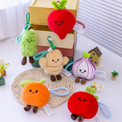 Cute Vegetable and Fruit Plush Toy Pendant Tomato Orange Carrot Onion Stuffed Animal Bag Charm Keychain Gift