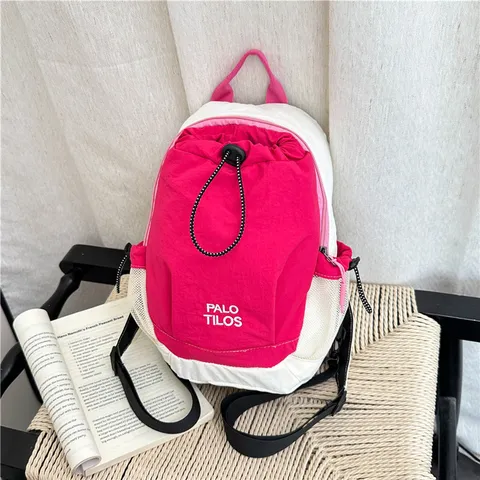 Color-Blocking Outdoor Backpack Lightweight Nylon Casual Travel Daypack With Drawstring And Mesh Side Pockets For Teenagers