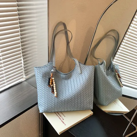 Bolso Tote Trenzado de Cuero PU de Gran Capacidad para Mujer Bolso de Hombro Casual