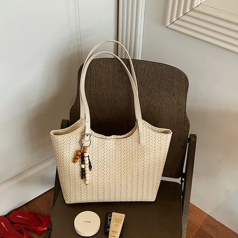 Bolso Tote Trenzado de Cuero PU de Gran Capacidad para Mujer Bolso de Hombro Casual