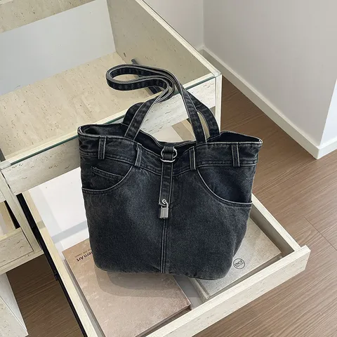Retro Niche Design Underarm Bag Denim Handbag Casual Commuting Single Shoulder Bag Fashion Patchwork Tote Bag For Women