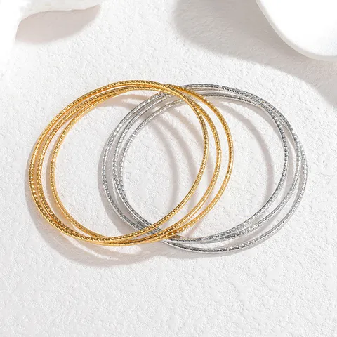 Minimalistisch Roestvrij Staal Drie-laags Gestapeld Effen Ring Armband Goud Zilver Geometrisch Mode Sieraden Cadeau Voor Vrouwen