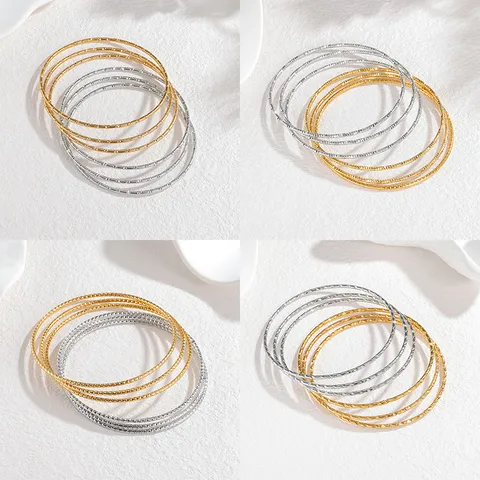 Minimalistisch Roestvrij Staal Drie-laags Gestapeld Effen Ring Armband Goud Zilver Geometrisch Mode Sieraden Cadeau Voor Vrouwen
