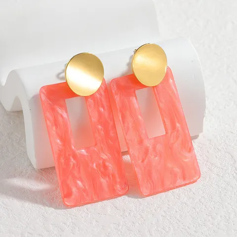 Edelstahl Geometrische Hohle Ohrringe Für Damen Mode Harz Quadrat Kreis Hängeohrringe Schmuck